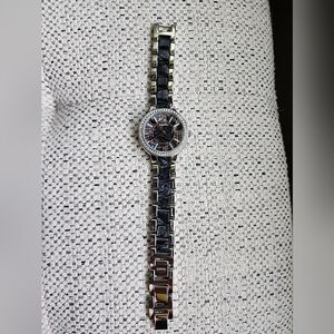 Fossil Virginia Women Watch ES3918 30mm Silver & Blue Tone Crystal Accent Bezel